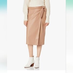 The Drop Tan Manon Vegan Leather Wrap-Front Midi Skirt Size Large NWT
